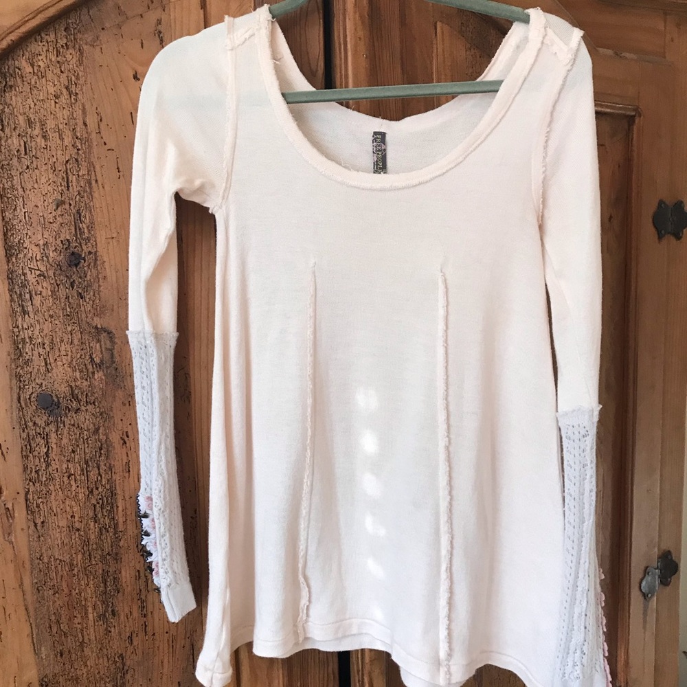Free people sweater with knit and button sleeves